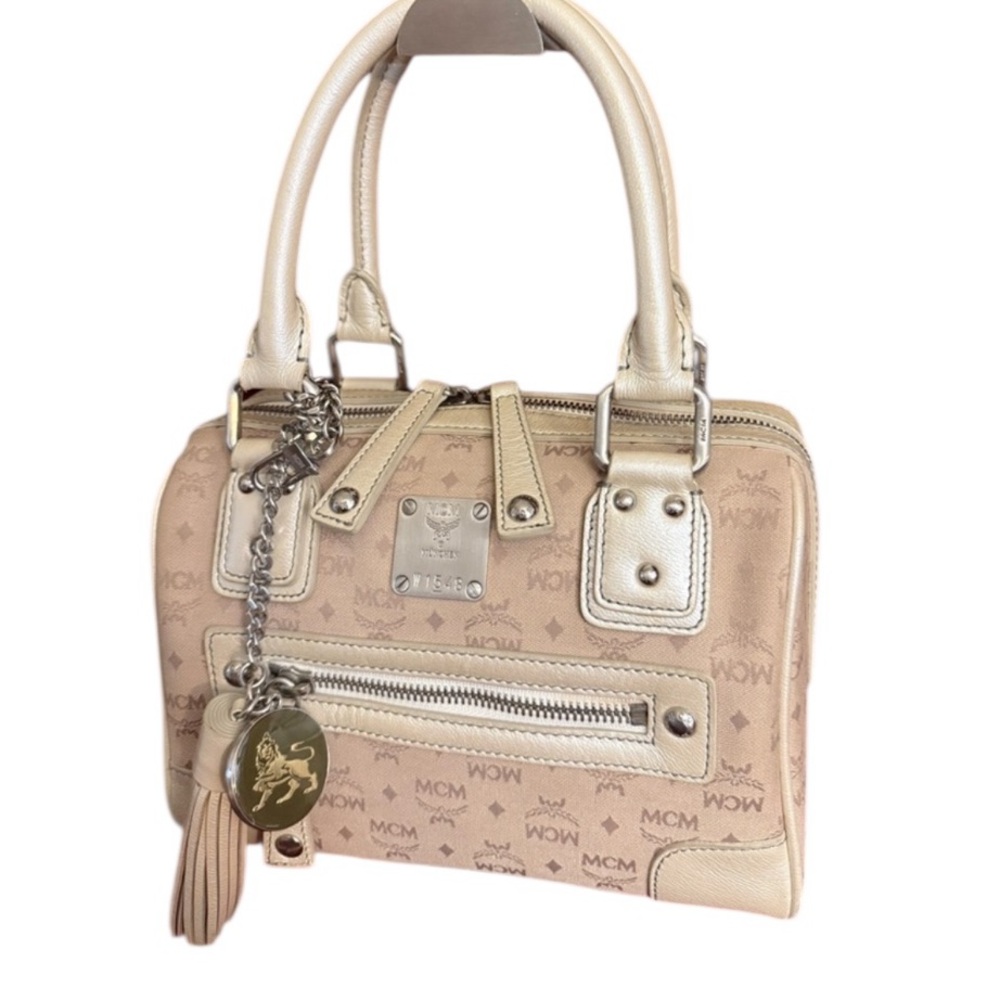 MCM Cream Satchel Bag with detachable tassel